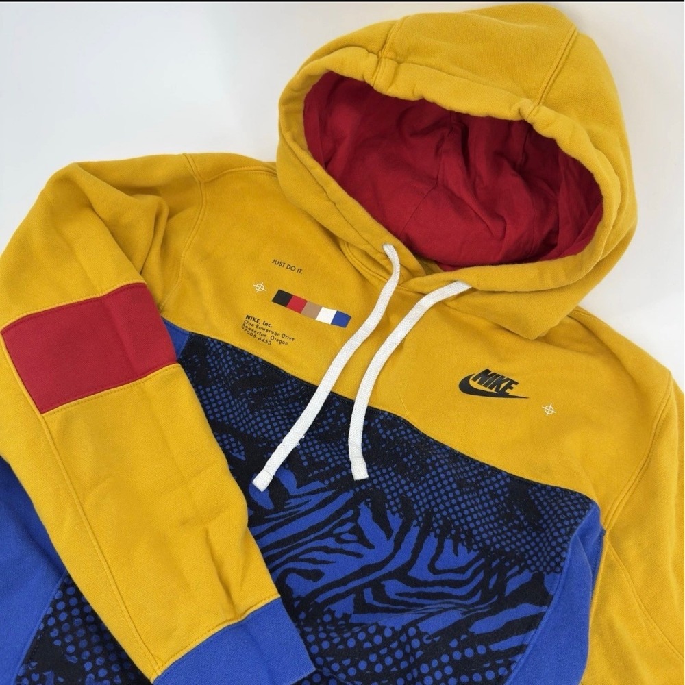 Nike Sportswear Colorblock Hoodie Yellow Blue Red Graphic Logo Mens Large